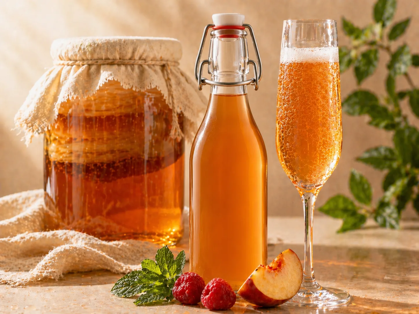Kombucha caseiro em garrafa