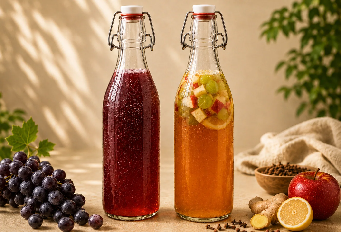Garrafas fechadas com kombucha em carbonatação natural