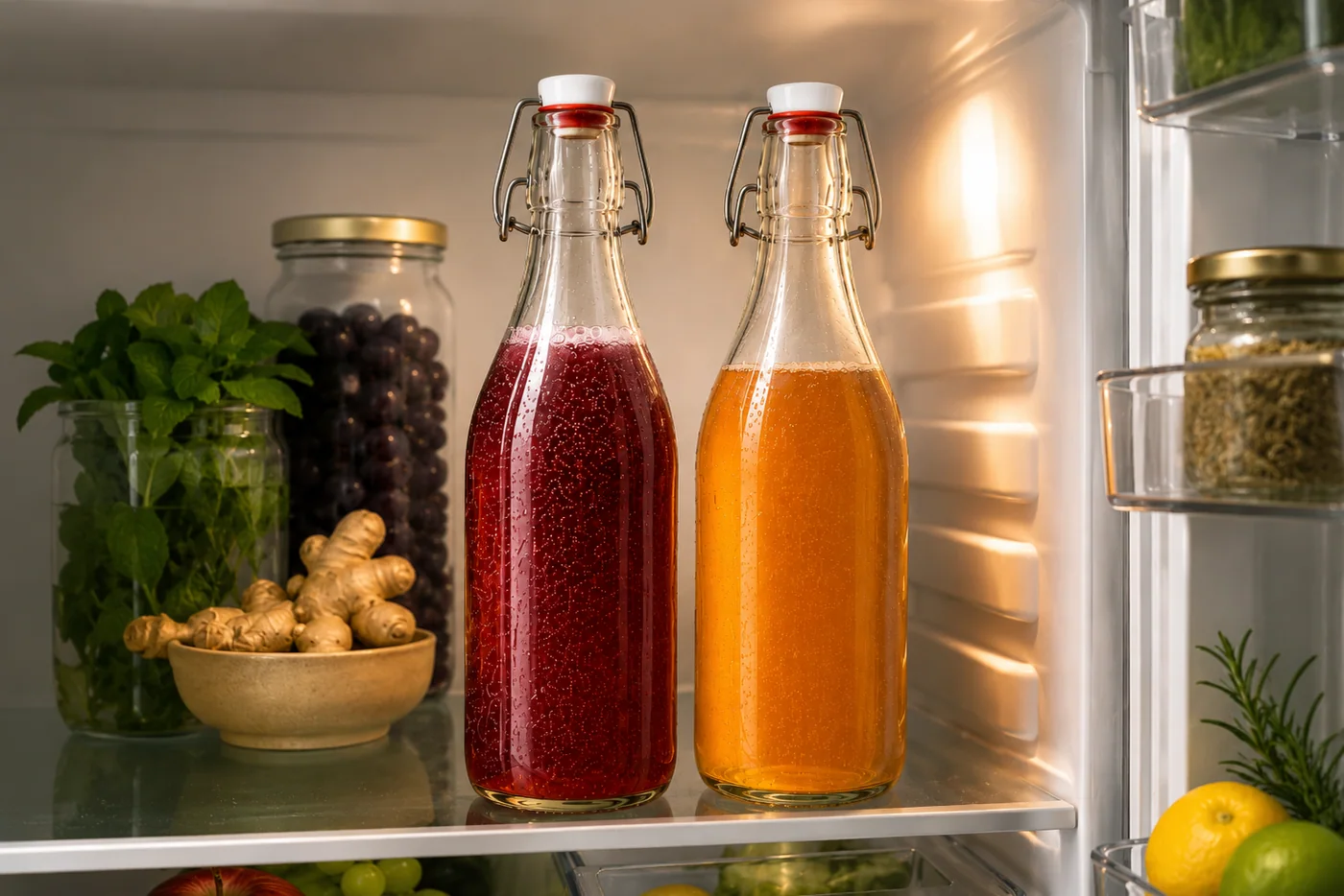 Kombucha pronto armazenado na geladeira